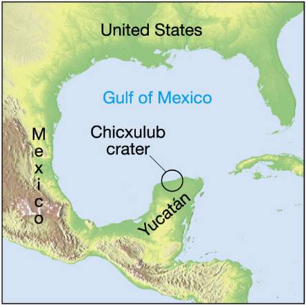 Location of Chicxulub crater, Yucatan peninsula