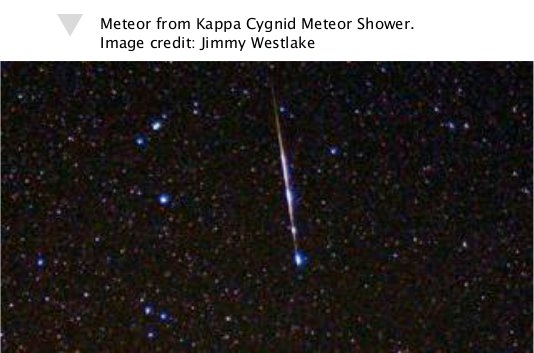Meteor from Kappa Cygnid Meteor Shower. Image credit: Jimmy Westlake